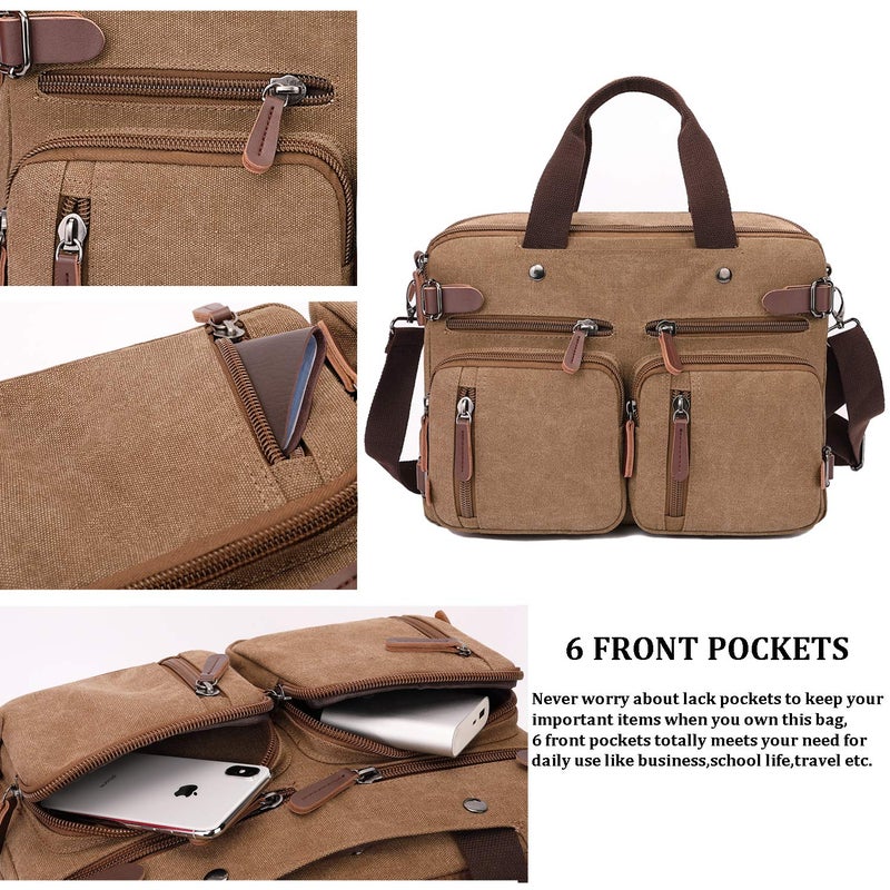 CROCOD 3 in 1 Convertible Laptop Backpack, 17.3 inch Messenger Bag for Men, Multi-Functional Travel Laptop Bag for College Men Women (17.3 Inch, Coffee) - Image 5